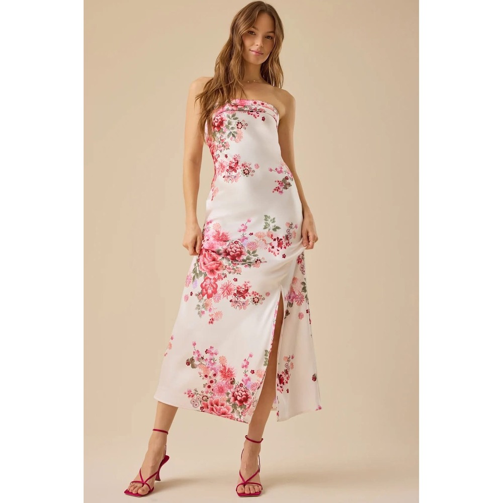 Altar'd State Strapless Floral Satin Maxi Dress Size XS